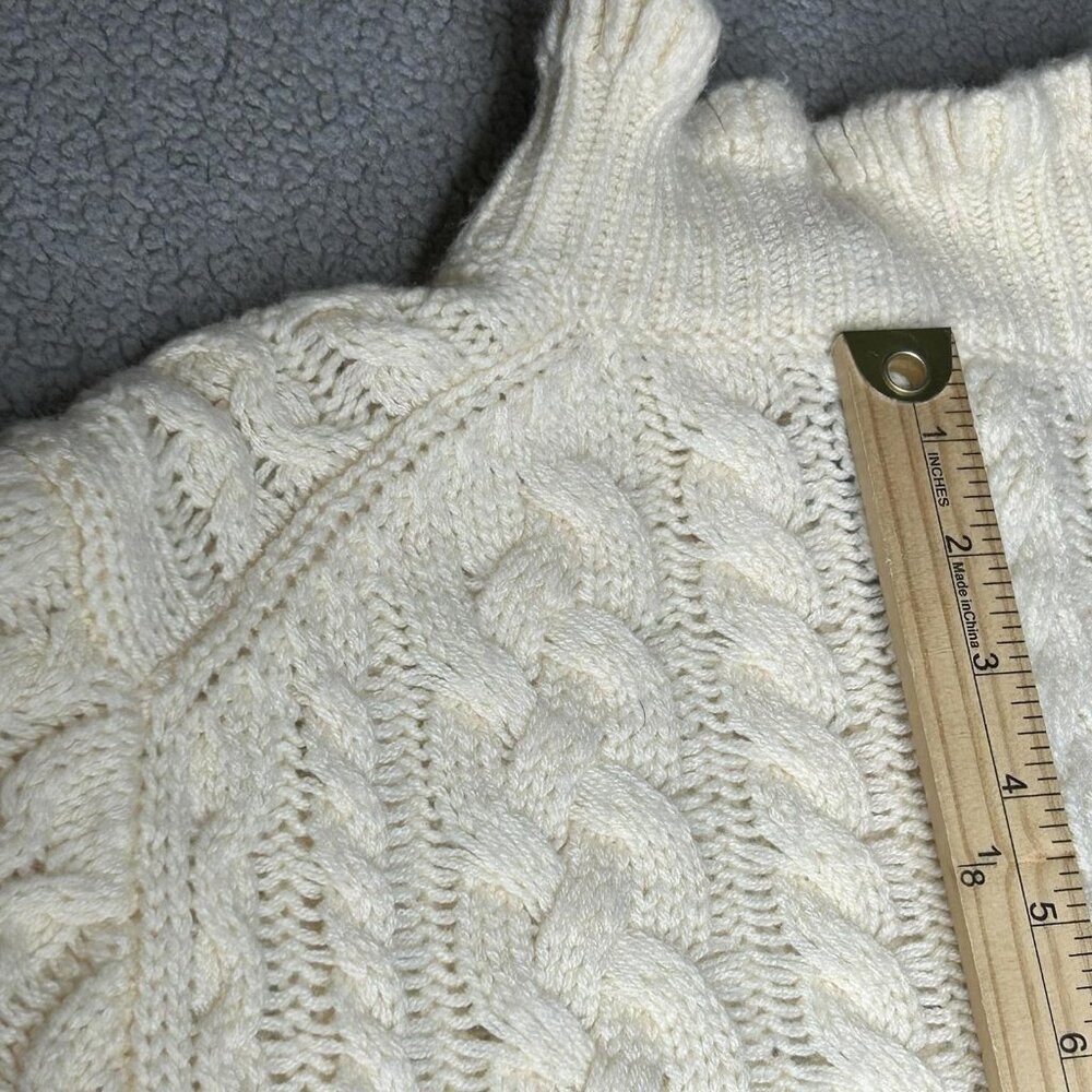 J Crew Sweater Womens XXL Cream Cable Knit Cardigan Ruffle Neck Gold Buttons - Picture 15 of 16